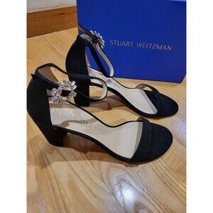 Stuart Weitzman Nearlynude Crystal Sandals Black Clear 10.5B NEW